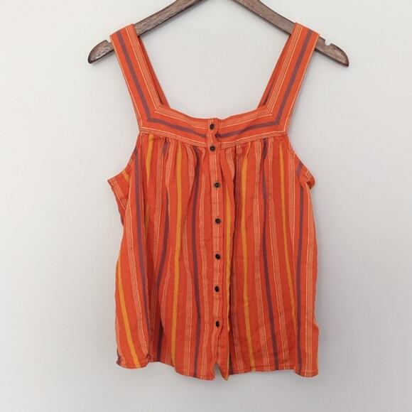 A AN.A Orange Stripe Fall Colors Button Down Cotton Tank Medium - Picture 1 of 5